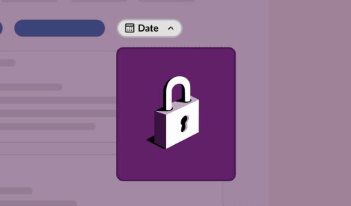 Animation of lock and key, and messages showing in a Slack workspace