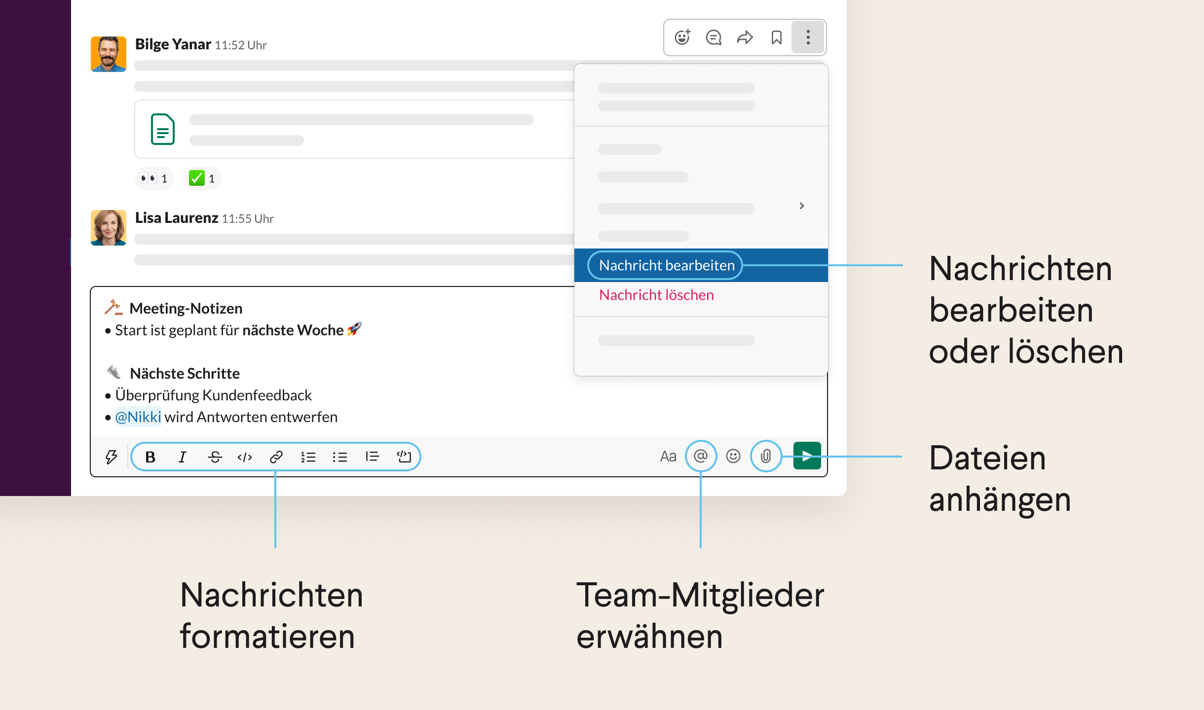 Eine Nachricht, die im Slack-Nachrichtenfeld geschrieben wurde