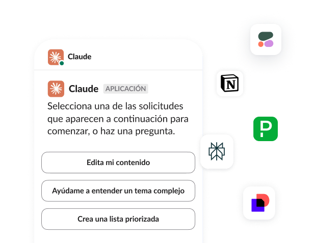 Una aplicación de Claude en Slack que muestra opciones como editar contenido o crear una lista priorizada.