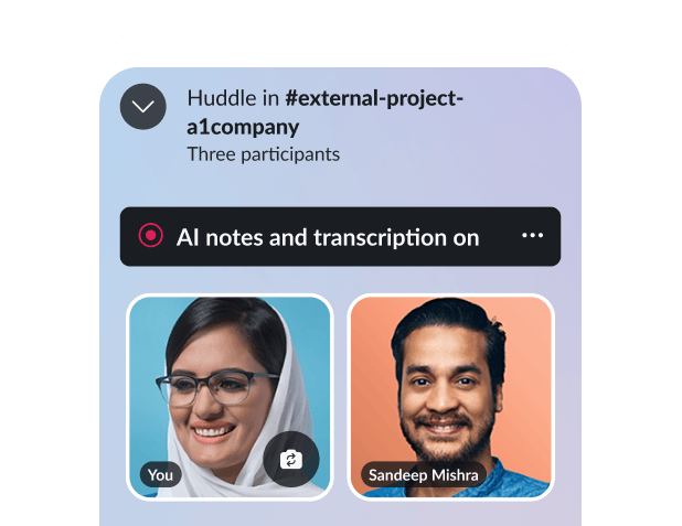 A mockup displays a virtual huddle.