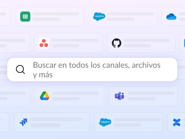 Un campo de búsqueda muestra el texto “Buscar en todos los canales, archivos y más”.