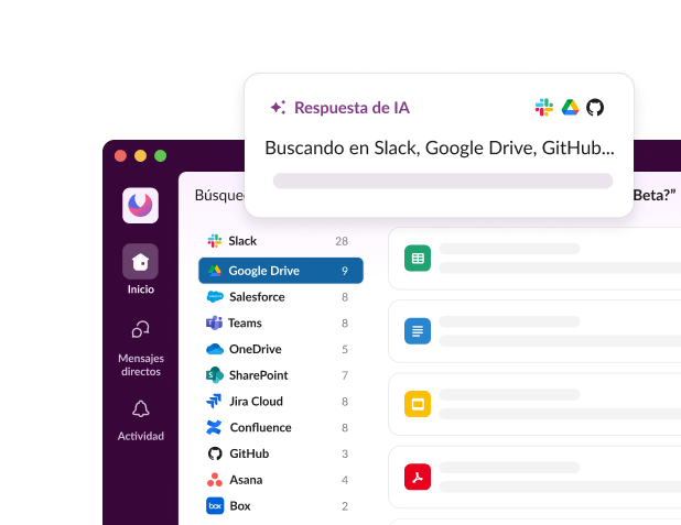 Búsquedas de respuestas en la IA de Slack a través de aplicaciones.