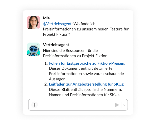 Eine Unterhaltung mit einem Agenten über Preisinformationen zu einem Projekt.