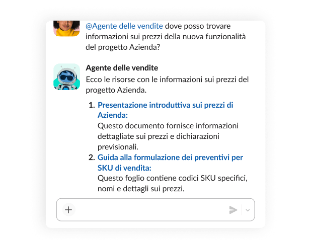 Una conversazione con un agente sulle informazioni relative ai prezzi di un progetto.