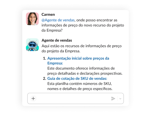 Uma conversa com um agente sobre informações de preços para um projeto.
